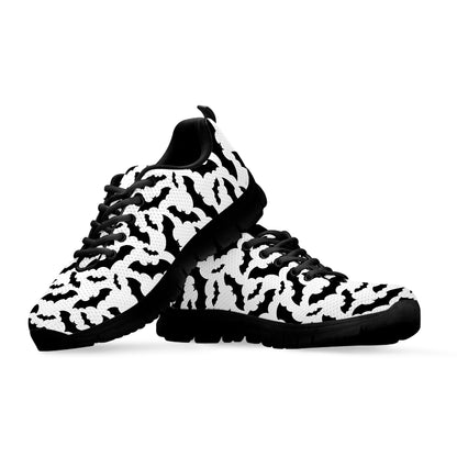 White And Black Halloween Bat Print Black Sneakers