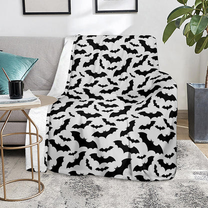 White And Black Halloween Bat Print Blanket