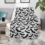 White And Black Halloween Bat Print Blanket