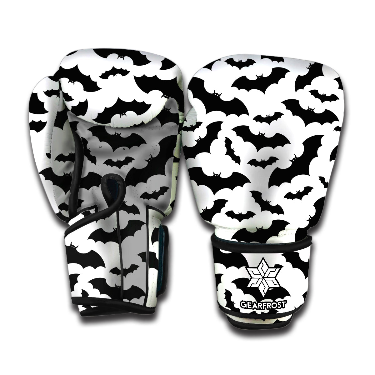 White And Black Halloween Bat Print Boxing Gloves