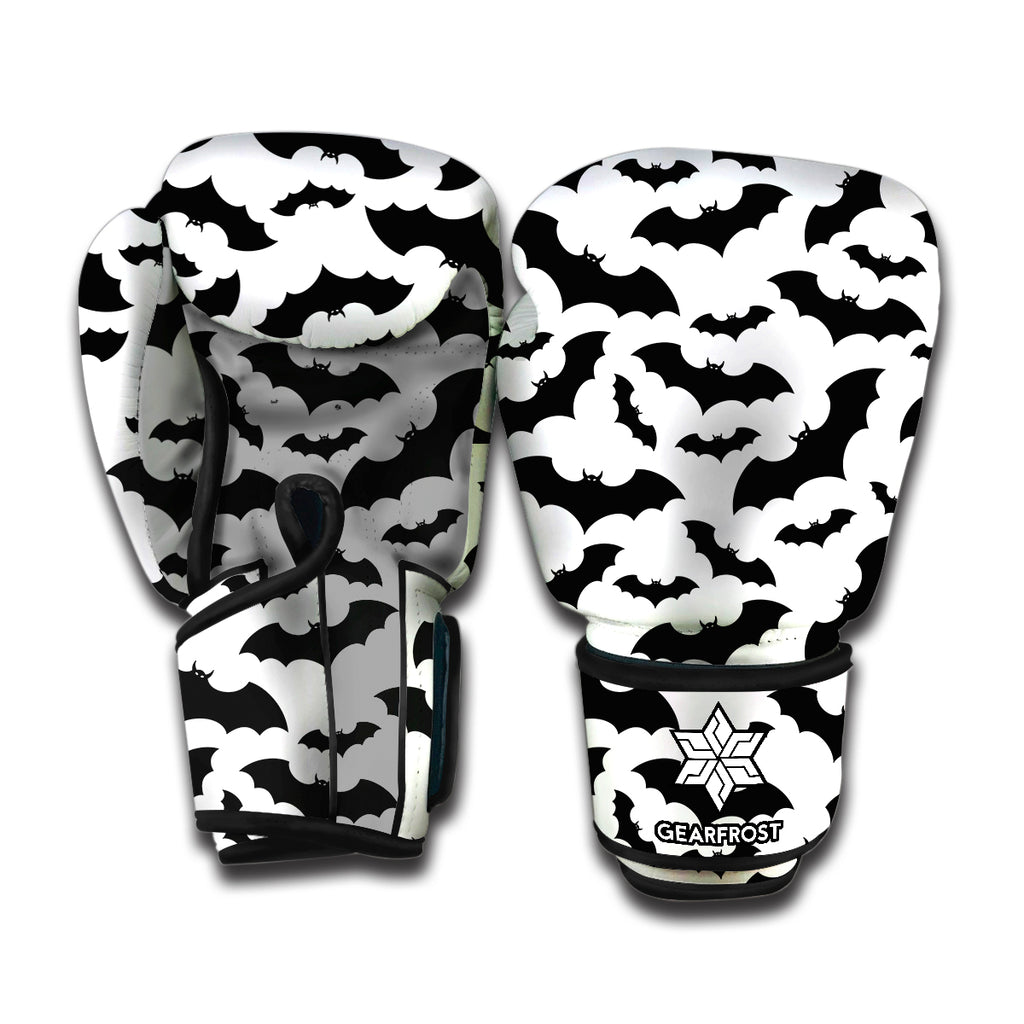 White And Black Halloween Bat Print Boxing Gloves