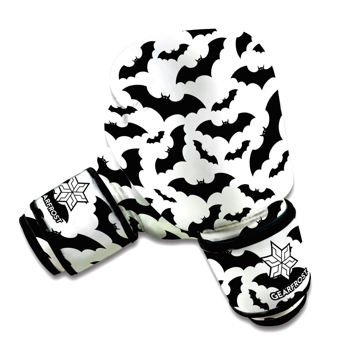 White And Black Halloween Bat Print Boxing Gloves