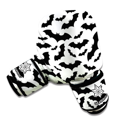 White And Black Halloween Bat Print Boxing Gloves