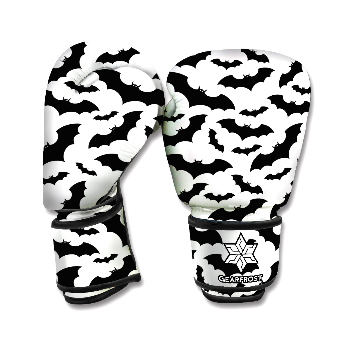 White And Black Halloween Bat Print Boxing Gloves