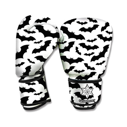 White And Black Halloween Bat Print Boxing Gloves