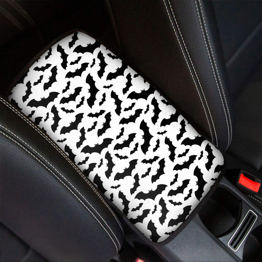 White And Black Halloween Bat Print Car Center Console Cover