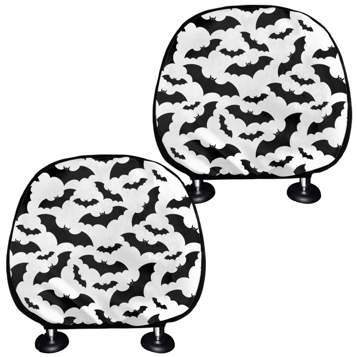 White And Black Halloween Bat Print Car Headrest Covers