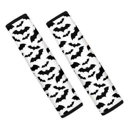 White And Black Halloween Bat Print Car Seat Belt Covers
