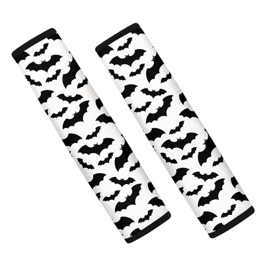 White And Black Halloween Bat Print Car Seat Belt Covers