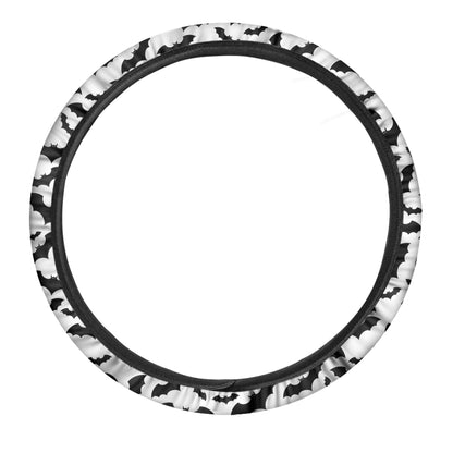 White And Black Halloween Bat Print Car Steering Wheel Cover