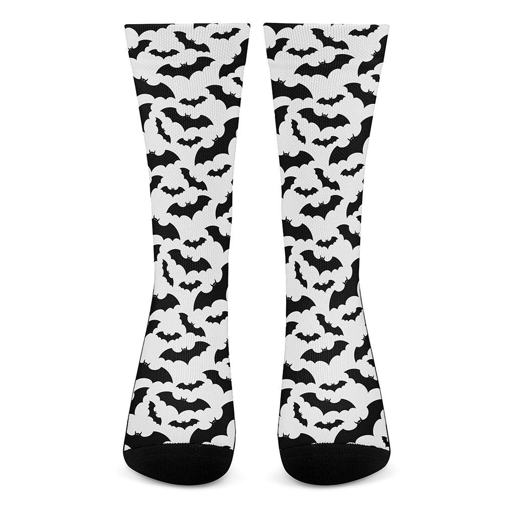 White And Black Halloween Bat Print Crew Socks