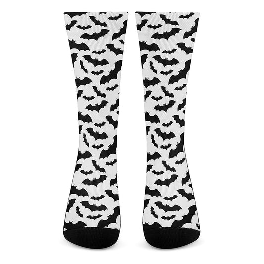 White And Black Halloween Bat Print Crew Socks