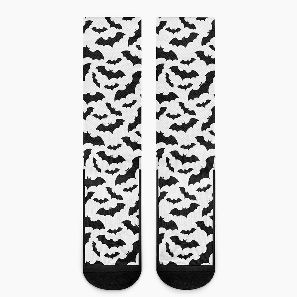 White And Black Halloween Bat Print Crew Socks