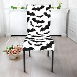 White And Black Halloween Bat Print Dining Chair Slipcover