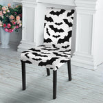 White And Black Halloween Bat Print Dining Chair Slipcover