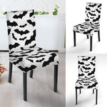 White And Black Halloween Bat Print Dining Chair Slipcover