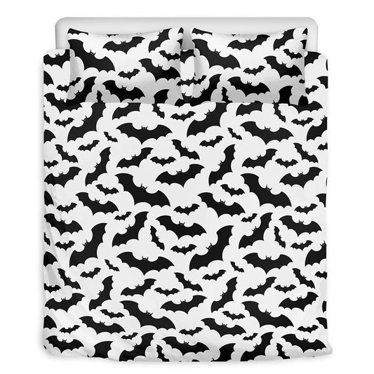 White And Black Halloween Bat Print Duvet Cover Bedding Set