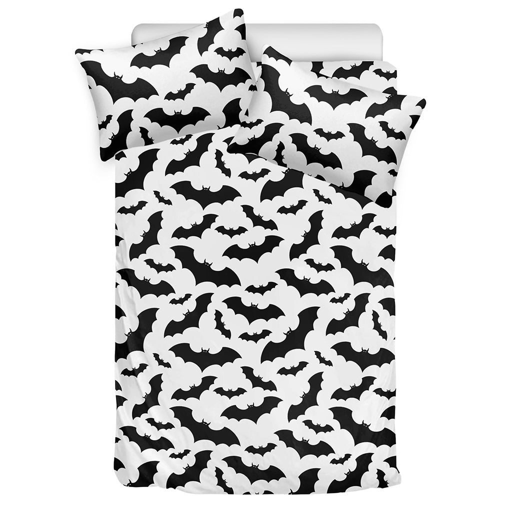 White And Black Halloween Bat Print Duvet Cover Bedding Set