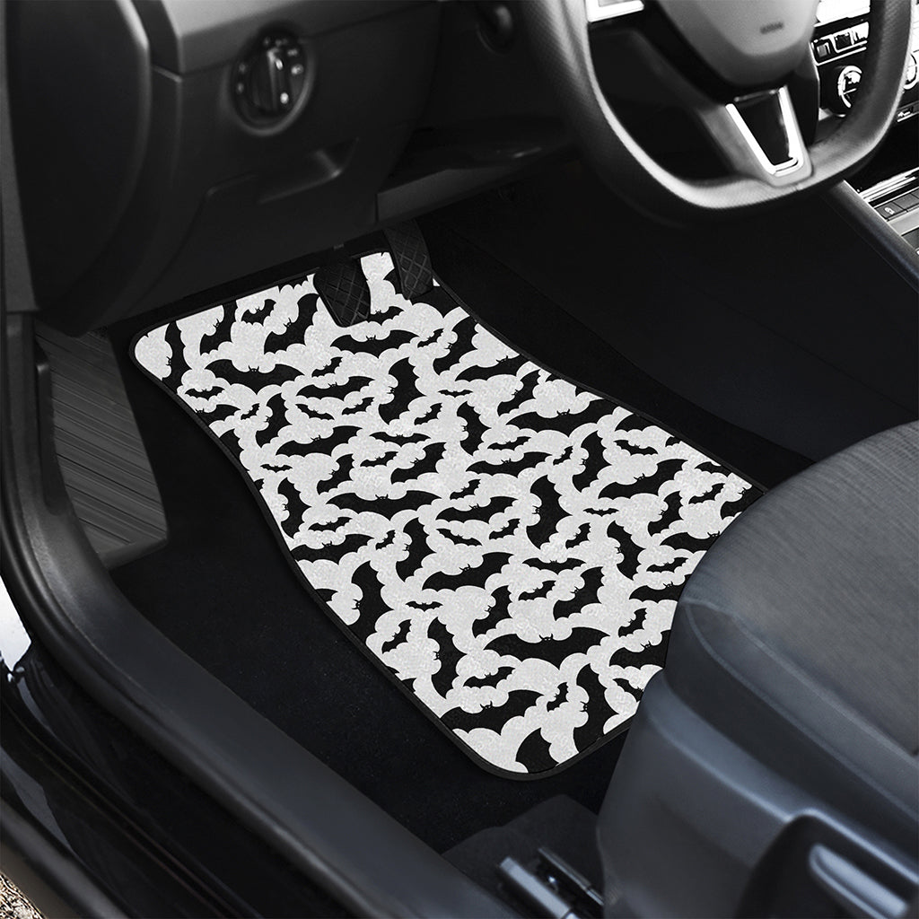 White And Black Halloween Bat Print Front and Back Car Floor Mats