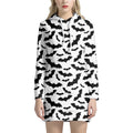 White And Black Halloween Bat Print Pullover Hoodie Dress