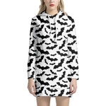 White And Black Halloween Bat Print Hoodie Dress