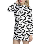 White And Black Halloween Bat Print Hoodie Dress