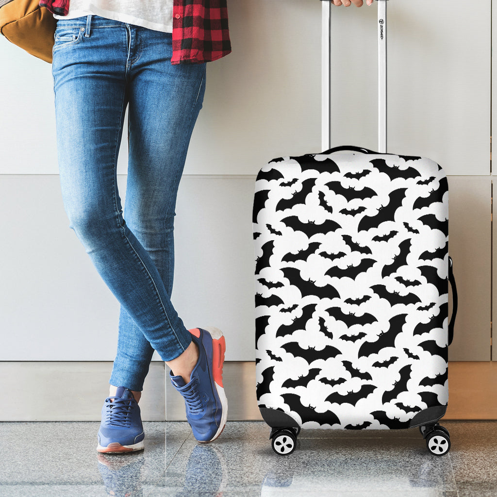 White And Black Halloween Bat Print Luggage Cover