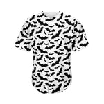 White And Black Halloween Bat Print Men's Baseball Jersey