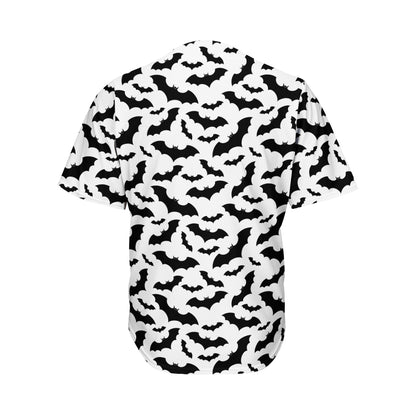 White And Black Halloween Bat Print Men's Baseball Jersey