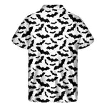 White And Black Halloween Bat Print Men's Short Sleeve Shirt