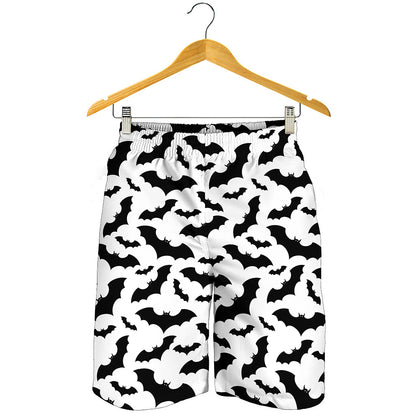 White And Black Halloween Bat Print Men's Shorts