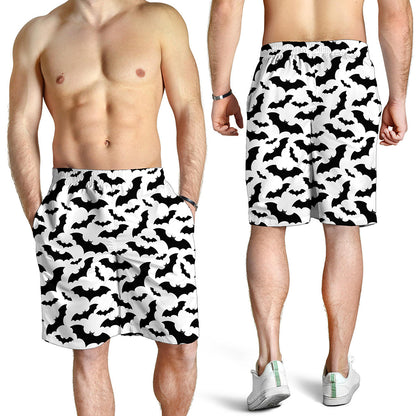 White And Black Halloween Bat Print Men's Shorts