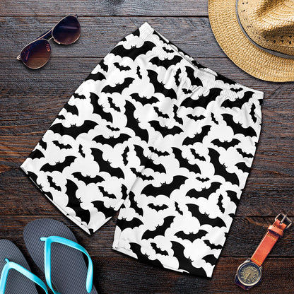 White And Black Halloween Bat Print Men's Shorts