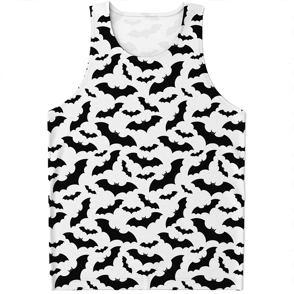 White And Black Halloween Bat Print Men's Tank Top