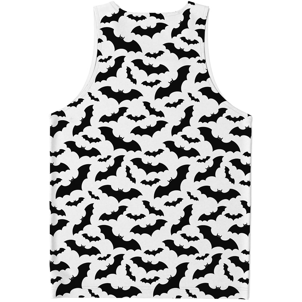 White And Black Halloween Bat Print Men's Tank Top