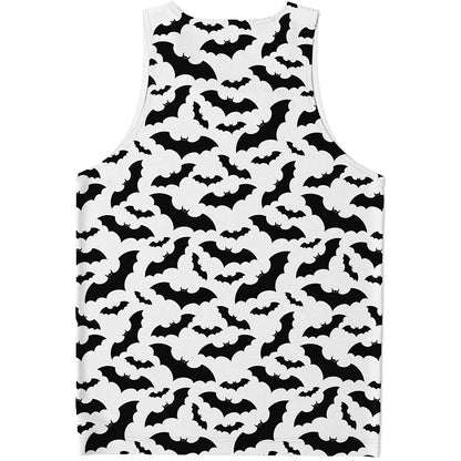 White And Black Halloween Bat Print Men's Tank Top