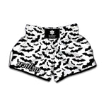 White And Black Halloween Bat Print Muay Thai Boxing Shorts