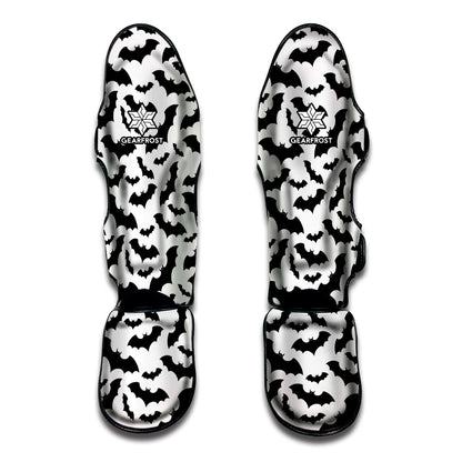 White And Black Halloween Bat Print Muay Thai Shin Guard