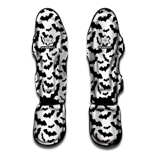 White And Black Halloween Bat Print Muay Thai Shin Guard
