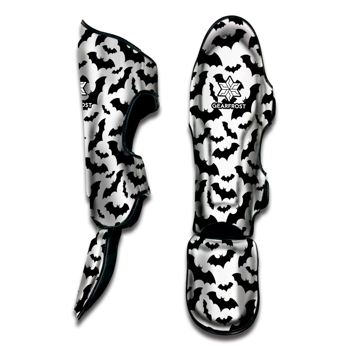 White And Black Halloween Bat Print Muay Thai Shin Guard