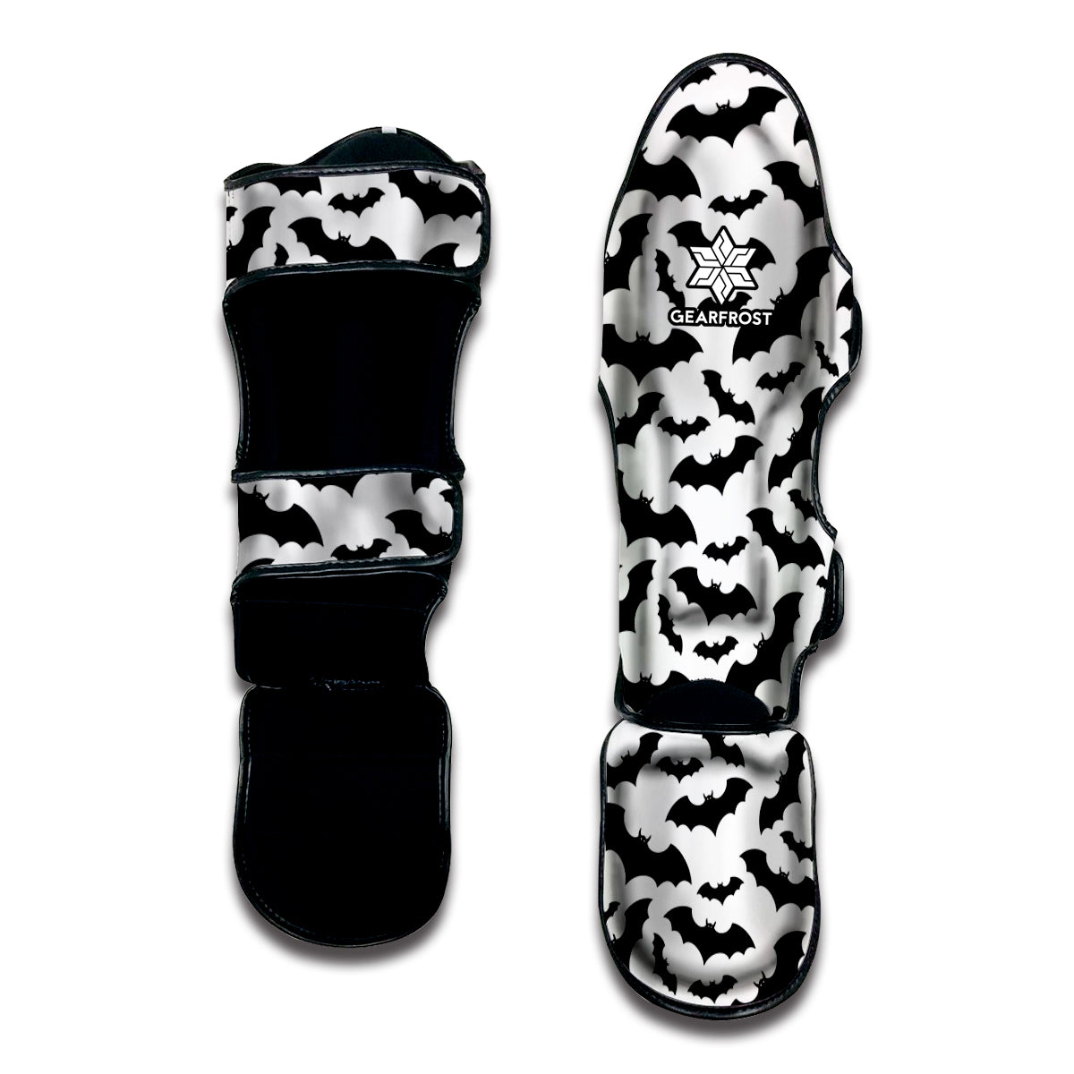 White And Black Halloween Bat Print Muay Thai Shin Guard