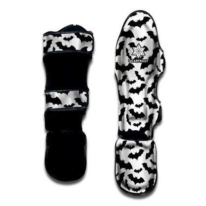 White And Black Halloween Bat Print Muay Thai Shin Guard
