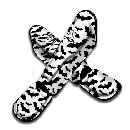 White And Black Halloween Bat Print Muay Thai Shin Guard