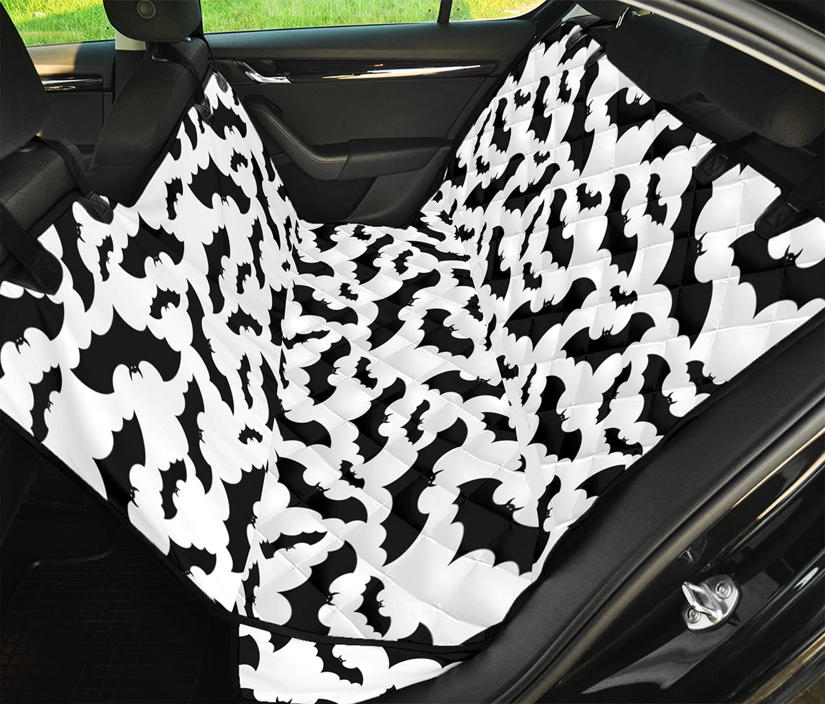 White And Black Halloween Bat Print Pet Car Back Seat Cover
