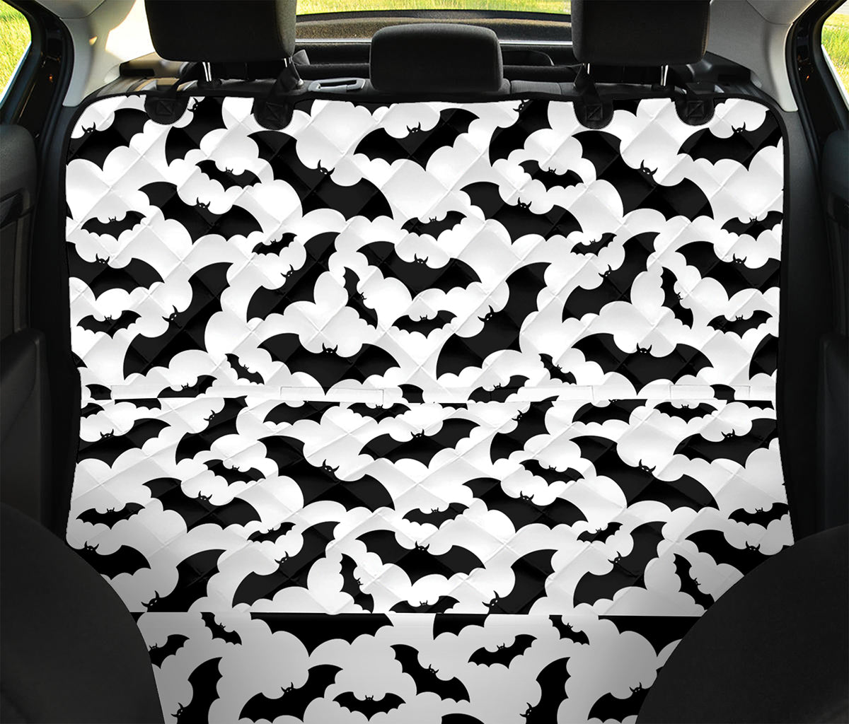 White And Black Halloween Bat Print Pet Car Back Seat Cover