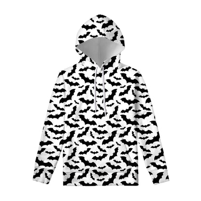 White And Black Halloween Bat Print Pullover Hoodie