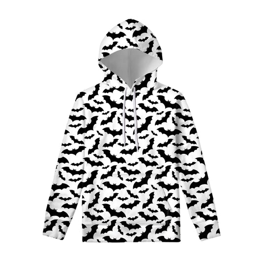 White And Black Halloween Bat Print Pullover Hoodie