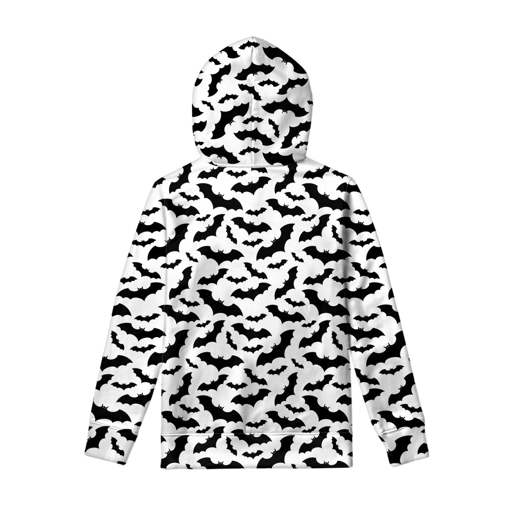 White And Black Halloween Bat Print Pullover Hoodie