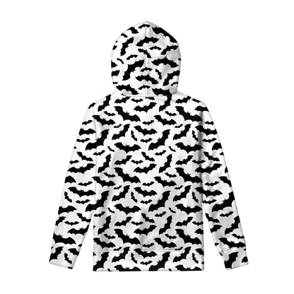 White And Black Halloween Bat Print Pullover Hoodie