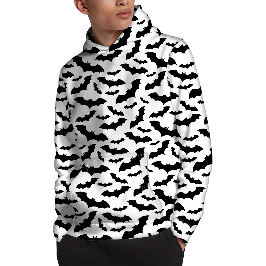 White And Black Halloween Bat Print Pullover Hoodie